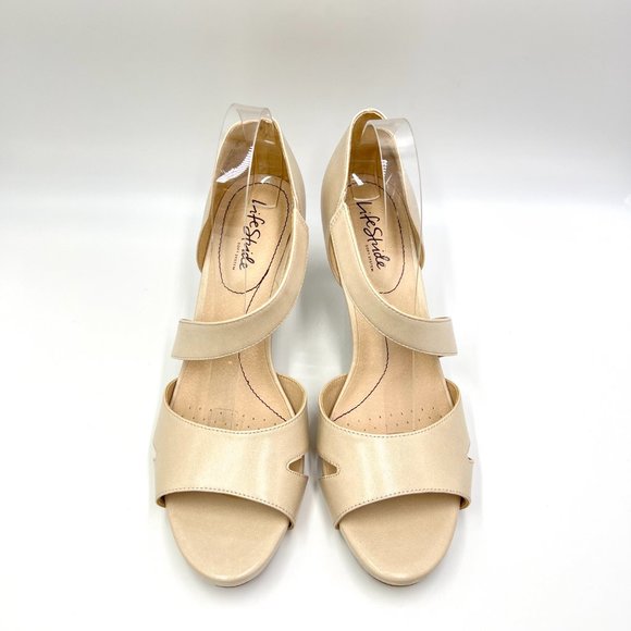 Lifestride Womens Size 11 Mega Almond Cream Beige Tan Nude Open Toe Heels 11M - Picture 3 of 14